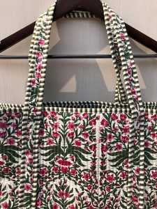 Sac fourre-tout matelassé en coton imprimé fleuri fait main, sac de shopping pour femme, sac de plage avec fermeture éclair, sacs de voyage - Product Image 6