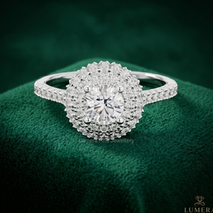 Bague de fiançailles Halo à taille ronde, double pavé, en or blanc 9K 10K 14K 18K pour femme, certifiée IGI - Product Image 1
