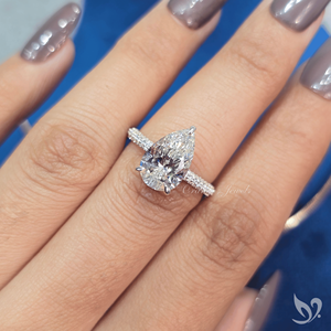 3CT Pear Cut Lab Grown Diamond <b>Ring</b> Luxury Teardrop Engagement <b>Ring</b> Triple Pave Band 10K White Gold Statement <b>Ring</b> - Product Image 4