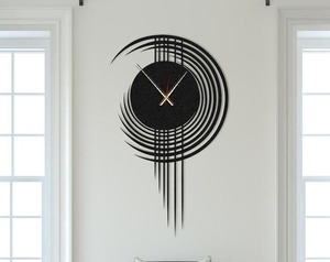 Horloge murale circulaire moderne en métal, design minimaliste, mouvement mécanique, affichage des aiguilles, sonnerie horaire, couleur noire, mariage - Product Image 4