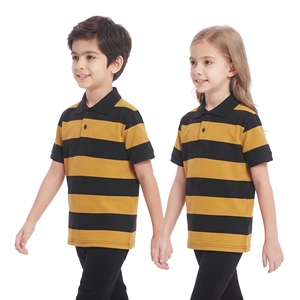 Camiseta Polo a Rayas de Dos Tonos para Niños y Niñas, Tops Casuales de Manga Corta Unisex, Proveedor Mayorista de Ropa de Punto para Niños - Product Image 3