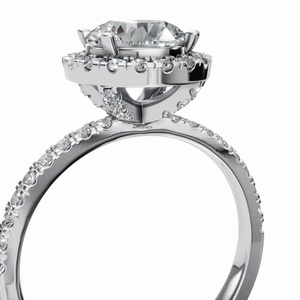 Anillo de compromiso y aniversario de lujo con diamante cultivado en laboratorio certificado IGI, halo, banda pavé, diseño minimalista, chapado en rodio 10K - Product Image 3