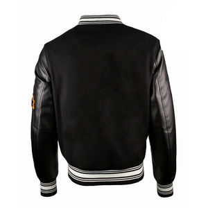 Chaqueta Varsity de Béisbol Cómoda con Cuerpo de Lana, Color Negro, Logotipo Bordado en Chenille y Cuero, Abrigo de Lana Cálido para Invierno - Product Image 2