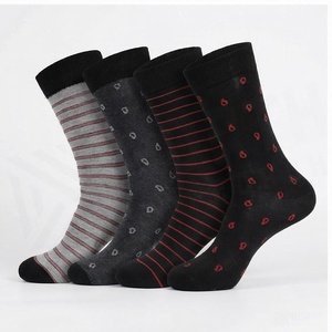 Crew <b>Socks</b> Striped And Dotted Pattern <b>Black</b> Gray Red Breathable For Adults Casual Wear Autumn Season - Product Image 3