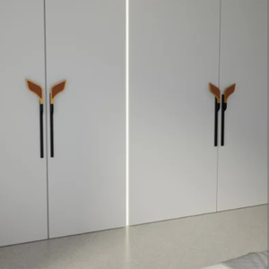 Aluminum Wood <b>Cabinet</b> Handle Leaf Left Right Design Pull Matt Black PVD <b>Gold</b> Rose <b>Gold</b> Glossy Black Wardrobe Door Hardware - Product Image 1