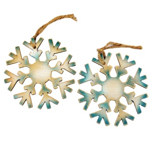Vintage Blue Tipped Wood Snowflake Ornaments Laser Cut Birch Plywood Xmas <b>Decorations</b> Custom Hand-Painted <b>Winter</b> Holiday Decor - Product Image 1