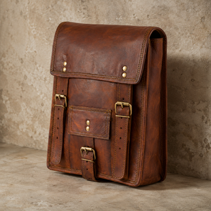 Vintage Brown Leather Messenger Bag Premium Office Laptop backpack Shoulder Satchel with Buckle Straps Travel Bag for Women - Product Image 1