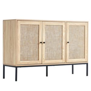 Mobiletto in Rattan con Ripiani Regolabili e 3 Ante Magnetiche, Credenza per Ingresso, Corridoio e Soggiorno - Product Image 1