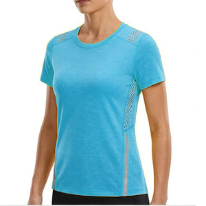 <b>Yoga</b> <b>T</b>-<b>Shirt</b> Outdoor Workout Gym Women's Blue Stretch Compression Fabric For Sports And Fitness Breathable Moisture Wicking - Product Image 1