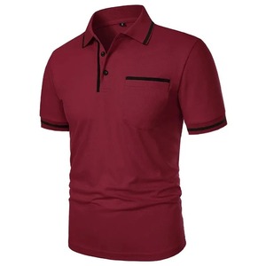 Polo en tricot à manches courtes pour homme, couleur unie, respirant, style décontracté, avec poche, gris - Product Image 3