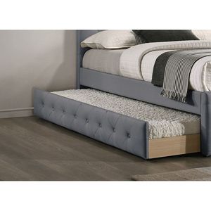 Cama individual contemporánea tapizada en tela de arpillera gris claro con somier de listones, cabecero y piecero capitoné, muebles para dormitorio juvenil - Product Image 3