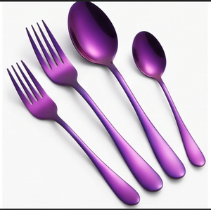 Ensemble de couverts en métal violet, 4 pièces, finition miroir haute brillance, résistant à la rouille, design glamour, parfait pour les fêtes - Product Image 1