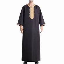 Salwar Kameez gris en polyester pour homme, broderie unie, manches longues, longueur cheville, style décontracté quotidien, style Moyen-Orient, respirant - Product Image 4