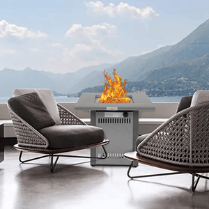 28\" Silver Outdoor Propane Gas <b>Fire</b> <b>Pit</b> <b>Table</b> <b>with</b> 50000 BTU Patio Fireplace Dining <b>Tables</b> Lid Lava Roc - Product Image 2