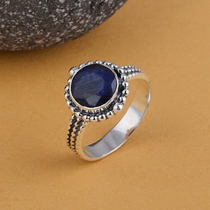 Natural <b>Lapis</b> <b>Lazuli</b> <b>Ring</b> 925 Sterling Silver Beaded Halo Blue Gemstone Statement <b>Ring</b> Wholesale Jewelry - Product Image 4