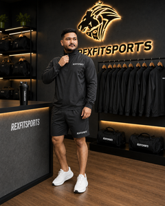 ชุดออกกำลังกายไนลอนแบบสั่งทำขายส่ง REXFIT SPORTS 2026 สำหรับทุกเพศ เสื้อแจ็คเก็ตคอเต่าแบบซิปครึ่งตัวและกางเกงขาสั้น ชุดกีฬาออกกำลังกายน้ำหนักเบา - Product Image 3