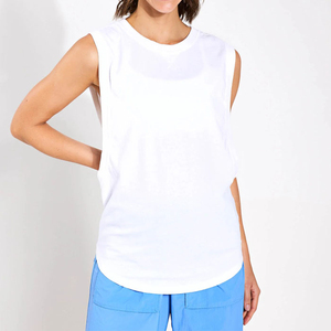 Top de Punto Blanco sin Mangas con Cuello Redondo para Mujer, de Alta Calidad, Color Sólido, Largo Regular, 2026 - Product Image 1