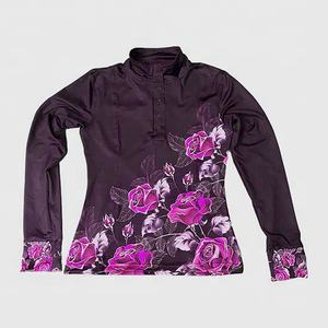 Hermosa camisa de equitación ecuestre transpirable con estampado de flores para mujer hecha a medida con mangas completas - Product Image 3