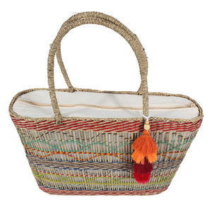 Handwoven Straw Vintage Casual Tote <b>Bag</b> with Zipper Colorful Geometric Pattern Rectangular Beach & Storage <b>Basket</b> - Product Image 3