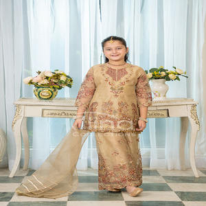 Vestido pakistaní listo para usar, transpirable, para niñas, de organza, elegante, bordado, de 3 piezas, a precio económico, Shararas. - Product Image 6