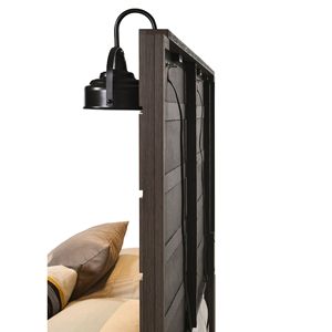 Letto matrimoniale in legno stile rustico con finitura effetto legno anticato marrone e lampada, mobili per camera da letto - Product Image 5