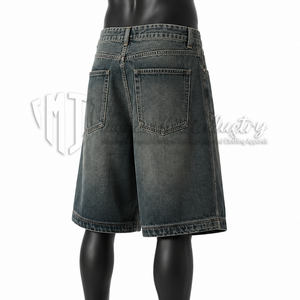 Pantalones Cortos Vaqueros de Algodón Orgánico Lavado Estilo Vintage para Hombre, Ecológicos, Holgados, Largos hasta la Rodilla, Estilo Urbano Casual - Product Image 4