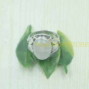 Natural Moonstone Oval <b>Ring</b> 925 Sterling <b>Silver</b> Handmade Leaf Design <b>Statement</b> <b>Ring</b> Women Jewelry Gift Boho Style - Product Image 5