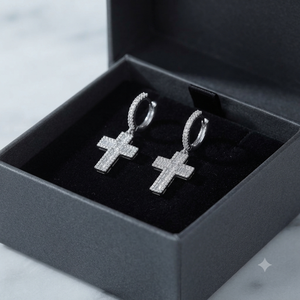 Trendy Style Christian Religious Cross Design Hoop <b>Earrings</b> Iced Custom <b>Gold</b> Plated 925 Silver Moissanite Engagement Party Stud - Product Image 5