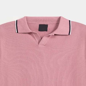 เสื้อโปโลแขนสั้นสีทึบสำหรับผู้ชาย เสื้อโปโลถักสีชมพูสำหรับฤดูร้อนแบบลำลอง - Product Image 5