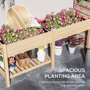 Fioriera Rialzata in Legno Naturale con Tavolino Laterale e Ripiano Inferiore, Fori di Drenaggio e Funzionalità di Irrigazione - Product Image 4