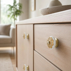 Poignée de meuble ronde en céramique blanche SHUBHAM, bouton décoratif pour tiroir de cuisine ou armoire - Product Image 4