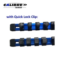 TAIWAN CALIBRE Industriel, Ensemble de 16 organiseurs de douilles en aluminium pour rail, 1/4" 3/8" 1/2", Rouge/Noir/Bleu, avec clips de verrouillage rapide, DIY