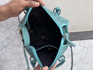 Bolso de Mano de Cuero Tallado a Mano, Estilo Bohemio Gitano, Hecho a Mano, Color Turquesa Occidental, Elegante, para Uso Diario de Mujeres - Product Image 6