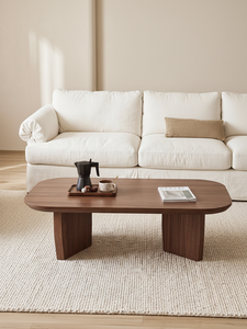 Modern Wooden Coffee <b>Table</b> with Asymmetrical Panel Legs for Living Room Home Apartment - Product Image 1