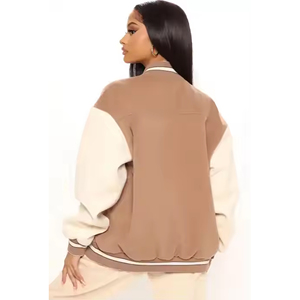 Custom Women's High-End Casual Hooded Baseball <b>Jacket</b> Loose <b>Varsity</b> Coat Thick Keep Warm Winter Use Front Logo Placement - Product Image 3