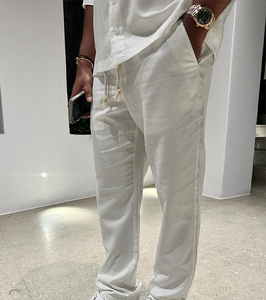 Custom Men 100% <b>Linen</b> <b>Pants</b> Casual Mid Waist <b>Linen</b> Trousers Wholesale Men's Casual Lightweight Waist Straight Leg <b>Linen</b> Trousers - Product Image 6