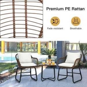 Set bistrot in Rattan da 3 pezzi con comodi cuscini e tavolo in vetro per intrattenere il giardino - Product Image 6
