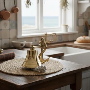 Campana de pared de latón macizo hecha a mano con cuerda, campana de puerta vintage para entrada y porche, decoración de puerta pulida resistente - Product Image 4