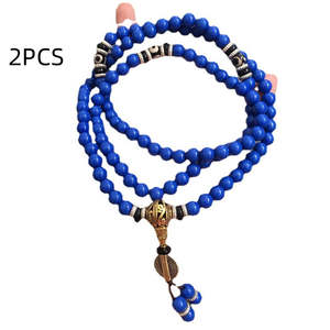 กำไลข้อมือแพลตตินั่มลาพิส ลาซูลี ประดับลูกปัดทิเบต 108 เม็ด รูปทรงพู่/ลวดลายหรูหรา ของขวัญสำหรับผู้หญิง - Product Image 2