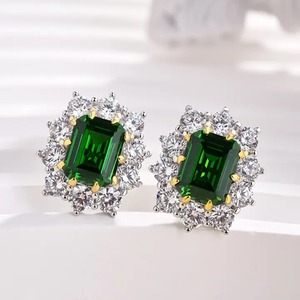 925 Moissanite Diamond Vintage Flower Design <b>Emerald</b> Cut <b>Emerald</b> Green Earrings In Sterling Silver White Gold Plated for Women's - Product Image 5
