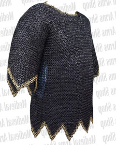 Camisa de malla de acero dulce hecha a mano, de media manga, diseño en zig-zag con anillo de latón, armadura de caballero para recreación histórica - Product Image 2