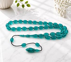 Handmade Resin Islamic Prayer Beads Teal Round Religious Decorative Gift Rosary <b>Bracelet</b> Circular Pattern - Product Image 1