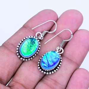 Handmade Australian Triplet Fire Opal <b>Earrings</b> 925 Sterling Silver Boho Jewelry Statement Gift For Women <b>Men</b> - Product Image 2