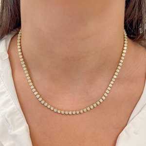 Lab Grown Diamond Brilliant Cut Tennis <b>Necklace</b> 14K 18K <b>Solid</b> Gold Bezel Set 17 Inch Continuous Eternity Choker IGI Certified - Product Image 2