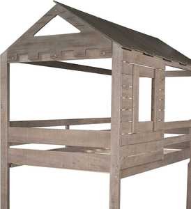 Lit superposé en bois massif gris antique, durable et écologique, design enfantin avec toit/fenêtre/barrière/échelle, aucun sommier tapissier nécessaire, salle à manger - Product Image 5