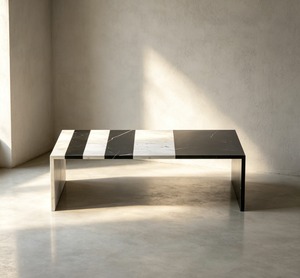 Mesa de Centro Moderna de Mármol Sunshine, Diseño Minimalista, Muebles para Sala de Estar, Superficie Duradera con Rayas Blancas y Negras - Product Image 1
