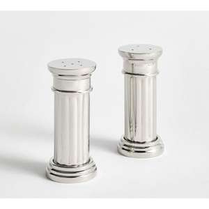 Ensemble de 2 salières et poivrières cylindriques en laiton décoratif, finition argentée, pour restaurants - Product Image 4