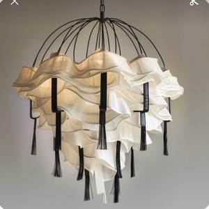 Lustre moderne en tissu avec pompons, forme ronde, fixation au plafond, léger, décoration intérieure pour salon, anniversaire - Product Image 2