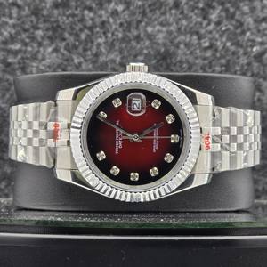 Reloj de lujo para hombre, de acero inoxidable, mecánico automático, esfera roja, marcadores de diamantes, bisel estriado, pulsera Jubilee, reloj de pulsera de negocios - Product Image 1