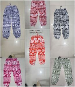 RAYON <b>ELEPHANT</b> PRINTED HAREM PAJAMAS Designer <b>Elephant</b> Printed Pajamas Mix Prints Mix Colours Wholesale From India - Product Image 1